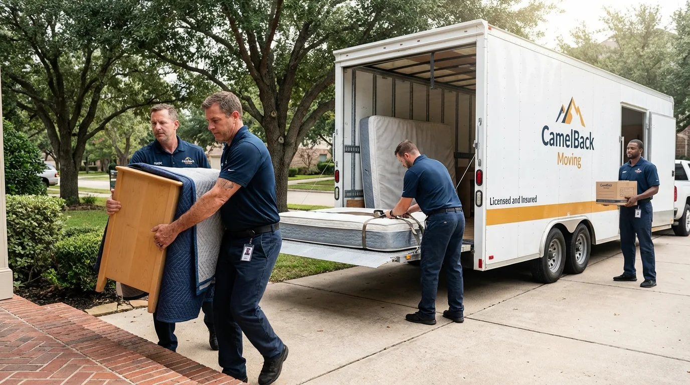Crew loading residential truck for cross-state move from Stockville, NE