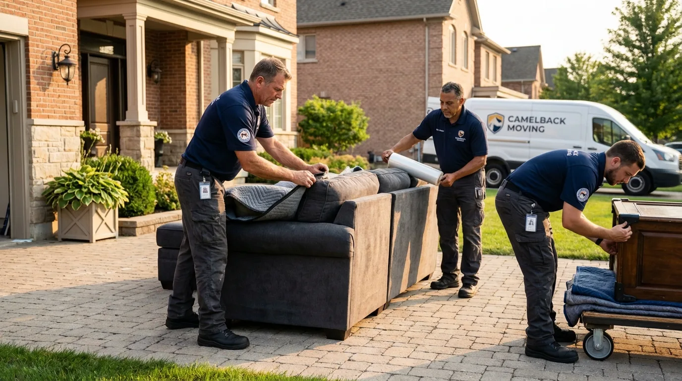 Large estate moving crew wrapping furniture in Stockville, NE