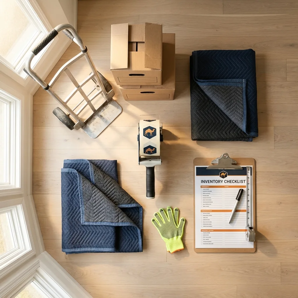 Professional moving supplies and packing materials layout for Stockville residential relocations